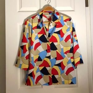 Geometric Relaxed Short Sleeve Collared Shirt